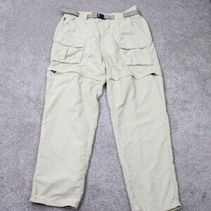 L.L. Bean Convertible Pants Mens Large Beige Cargo Pocket Belted Nylon Zip Off
